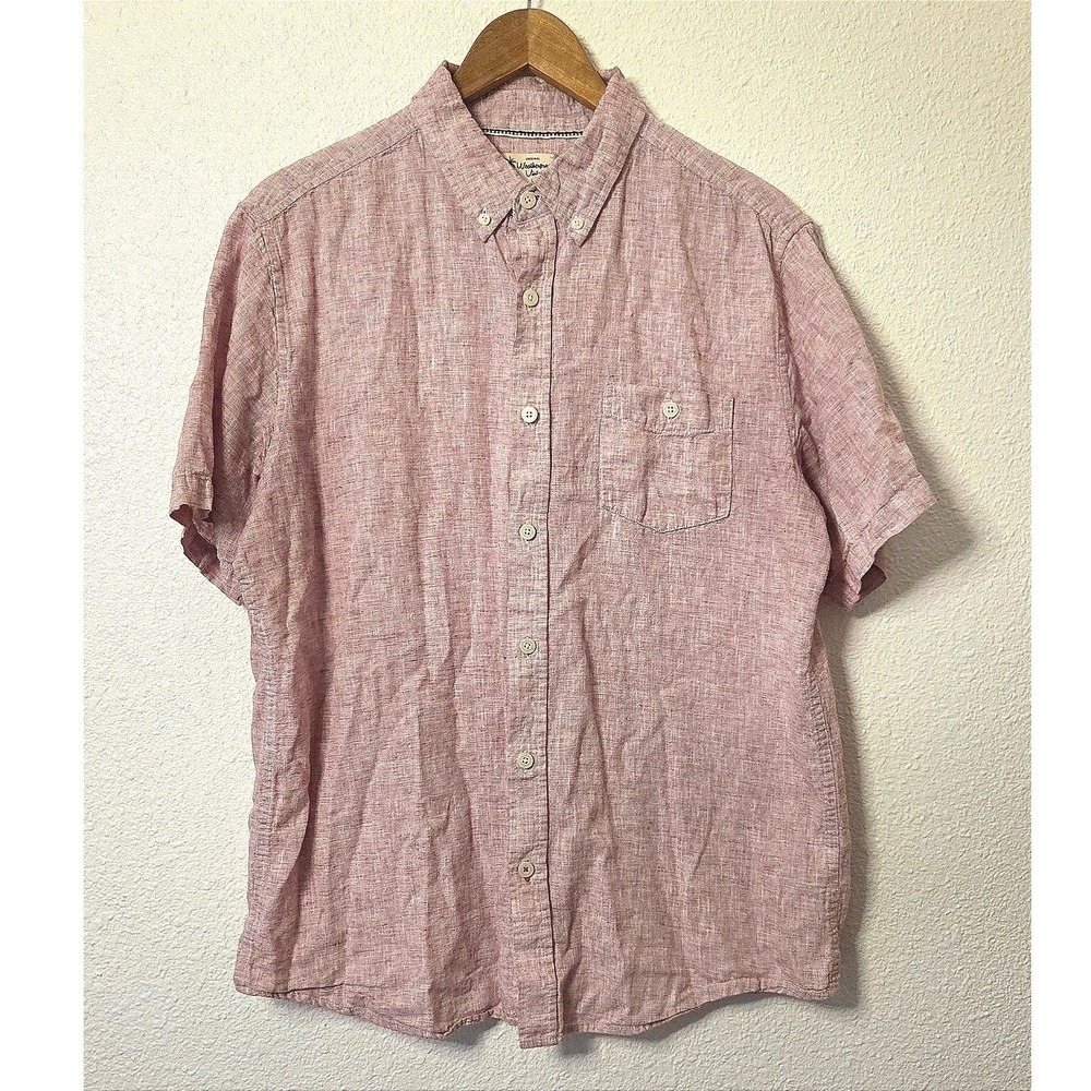 Coastal Beach Resort Washable Linen Blend Pink Button Up Size Medium - Picture 2 of 7